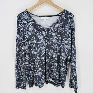 J Jill Women’s Size Medium Blue Floral Top Eco Terry Soft Stretch Purejill